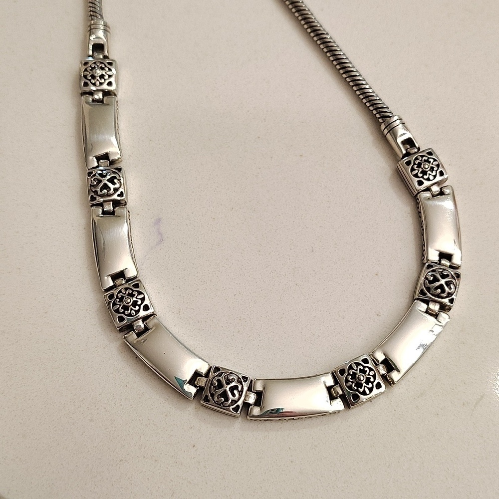 Brighton Tribeca Necklace Silver plated Rectangular Links Adjustable Retired - Picture 3 of 7